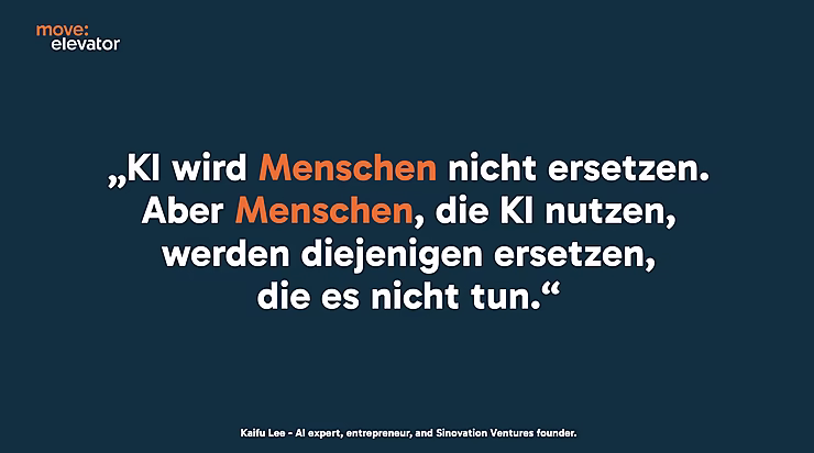 Zitat von Kaifu Lee: „KI wird Menschen nicht ersetzen. Aber Menschen, die KI nutzen, werden diejenigen ersetzen, die es nicht tun.“