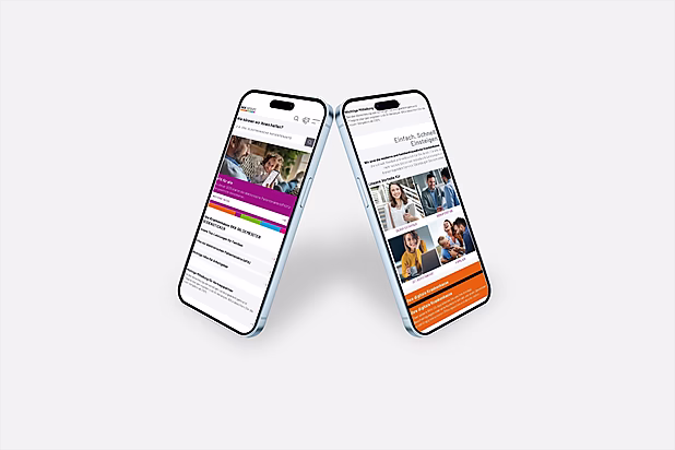 Zwei Smartphones mit der mobilen Version der BKK GS Website, unterschiedliche Seitenansichten.